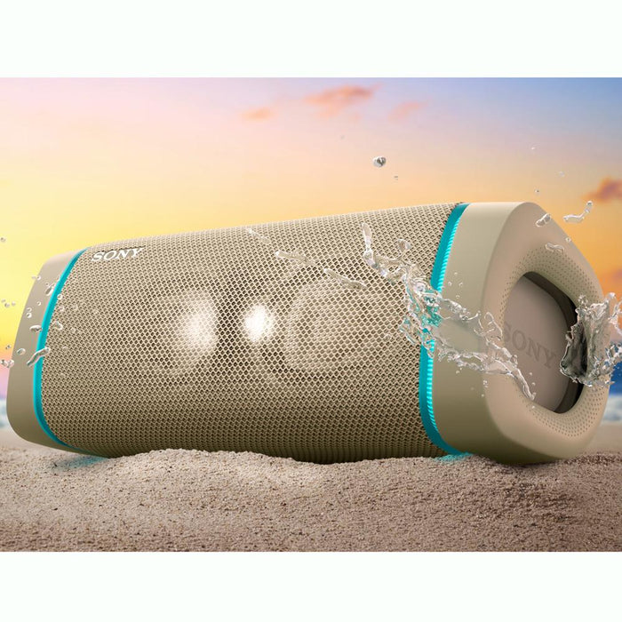 Sony SRS-XB33 Portable Waterproof Bluetooth Speaker (Taupe) w/ Earbuds & More Bundle