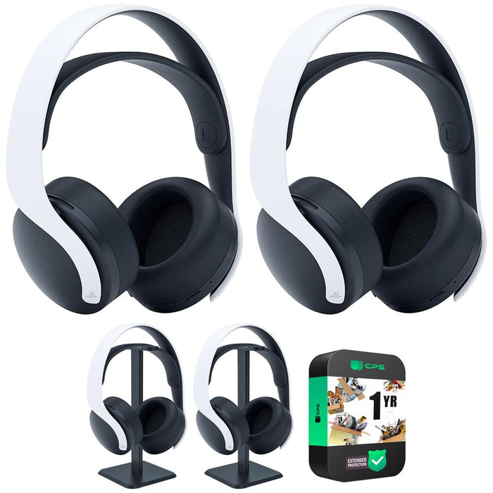 Sony 3005688 PULSE 3D Wireless Headset, White (2-Pack) w/ Warranty + Headphone Stand