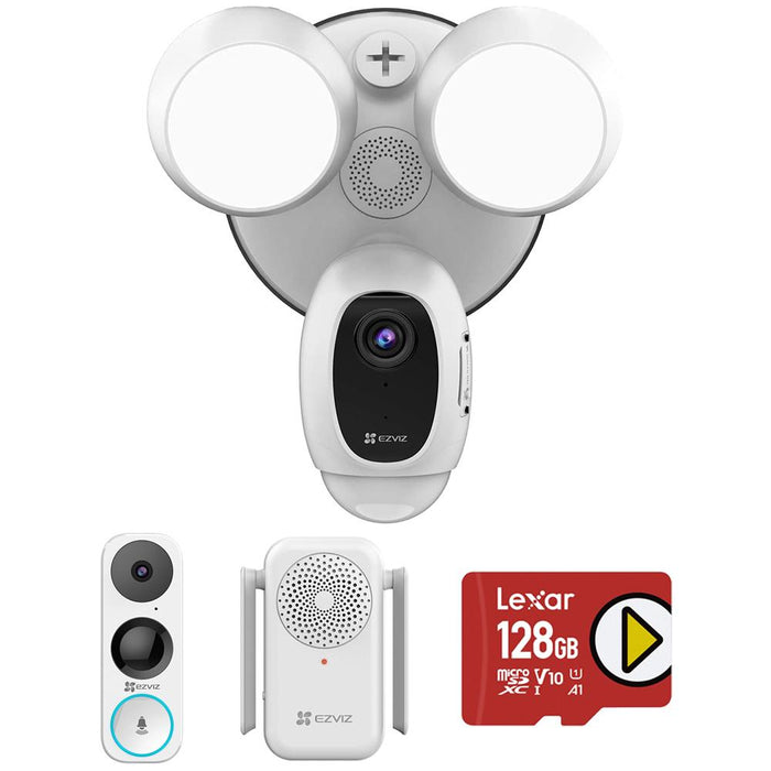 EZVIZ LC1C Smart Flood Light Camera and Alarm System w/ Smart Doorbell Bundle