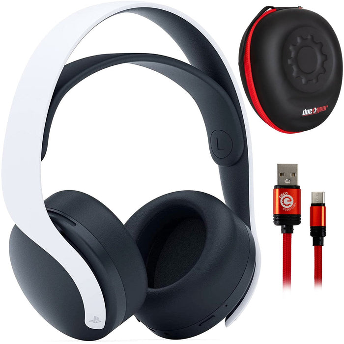 Sony PULSE 3D Wireless Headset for PS4 / PS5 (White) Bundle with Headphone Case