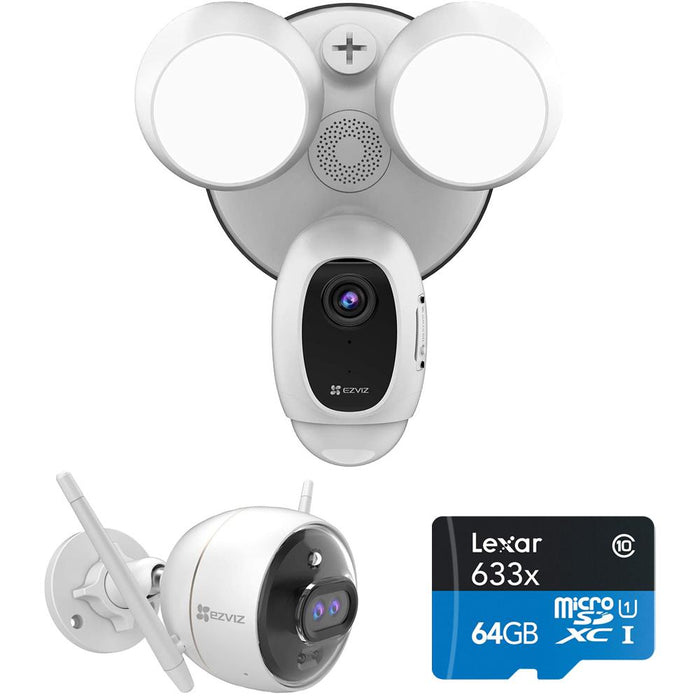 EZVIZ LC1C Smart Flood Light Camera and Alarm System w/ C3X Outdoor Cam Bundle