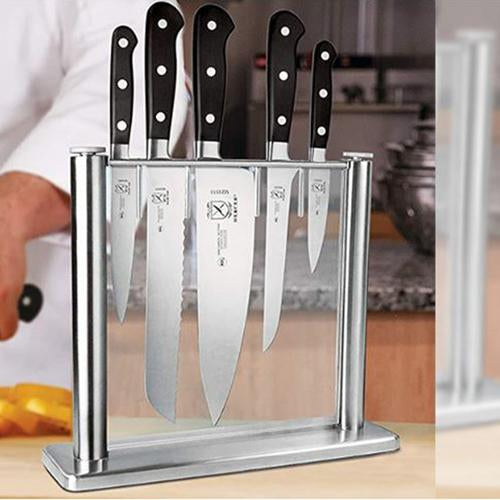 Mercer Culinary Zum 6-Piece Forged Stainless Steel Knife Set with Tempered Glass Block - M19100