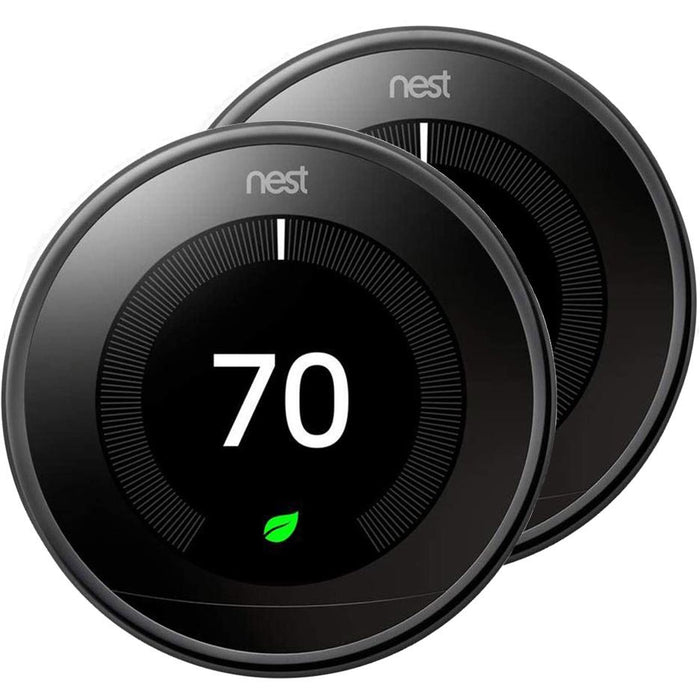 Google Nest 3rd Generation Learning Thermostat (Mirror Black) - T3018US (2-Pack) Bundle