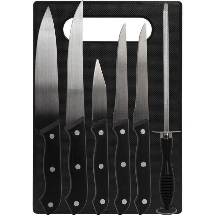 Deco Essentials CK6PC Knife Set w/Board (2-Pack) +Safety Gloves +Knife Sharpener