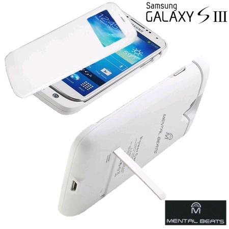Mental Beats Battery Case with Protective Screen Cover For Samsung Galaxy S3 - White