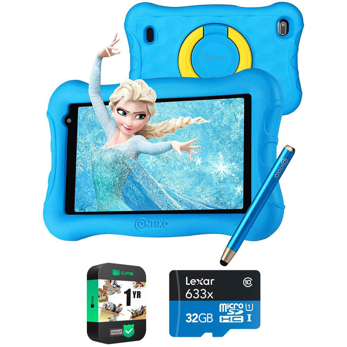 Contixo V10+ 7" Kids Tablet, IPS, 2GB/32GB w/ Stylus Pen - Blue w/ Warranty Bundle