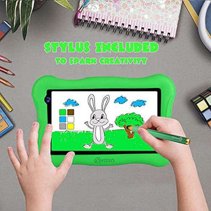 Contixo V10+ 7" Kids Tablet, IPS, 2GB/32GB, w/ Stylus Pen - Green w/ Warranty Bundle