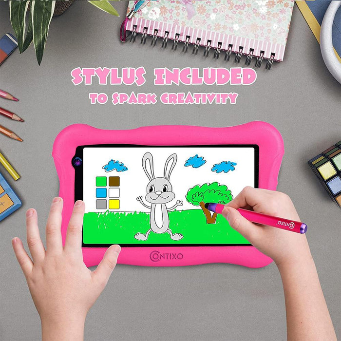 Contixo V10+ 7" Kids Tablet, IPS, 2GB/32GB, w/ Stylus Pen - Pink w/ Warranty Bundle