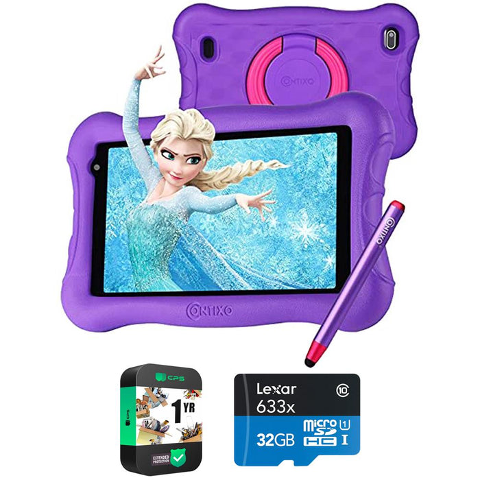 Contixo V10+ 7" Kids Tablet, IPS, 2GB/32GB w/ Stylus Pen - Purple w/ Warranty Bundle