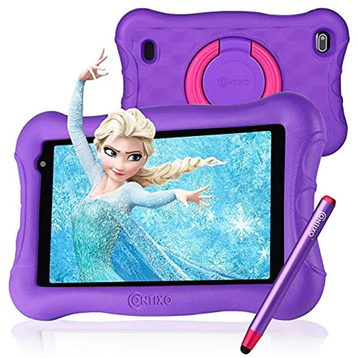 Contixo V10+ 7" Kids Tablet, IPS, 2GB/32GB w/ Stylus Pen - Purple w/ Warranty Bundle