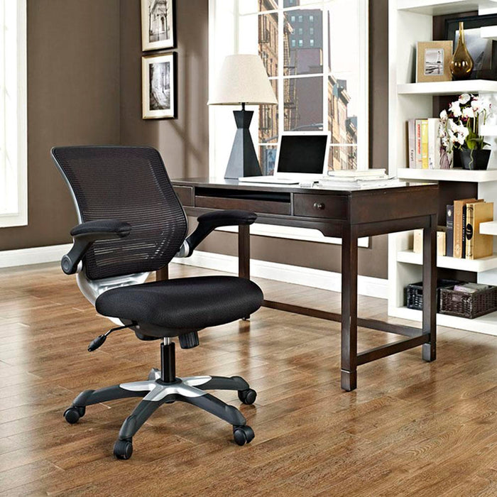 Modway Edge Office Desk Chair With Flip-Up Arms Black Mesh 2 Pack