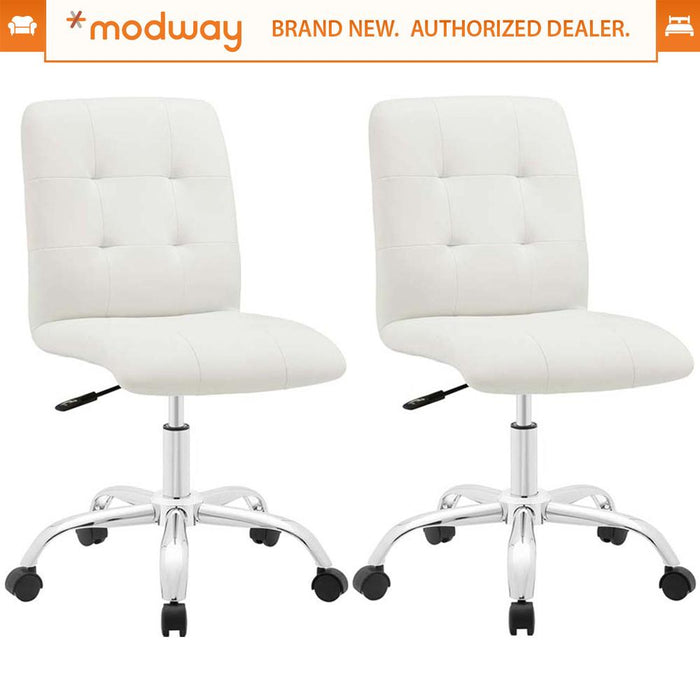 Modway EEI-1533-WHI Prim Ribbed Armless Mid Back Swivel Office Chair, White (2-Pack)