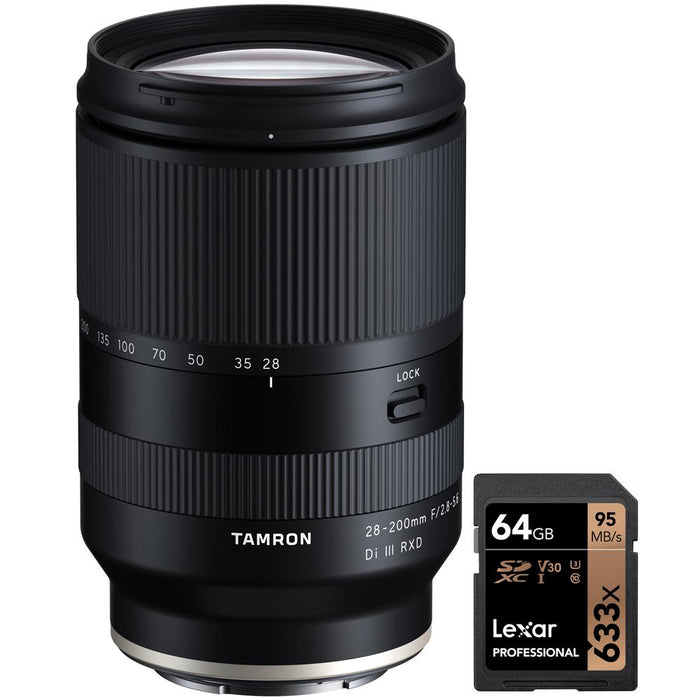 Tamron 28-200mm F2.8-5.6 Di III RXD A071 Lens for Sony E-Mount with 64GB Card