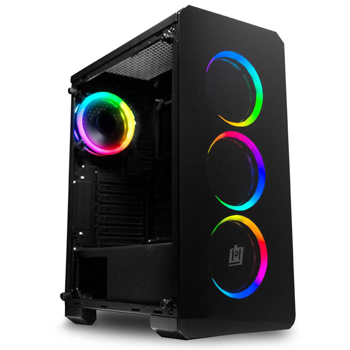 Deco Gear Mid-Tower PC Gaming Computer Case Full Glass and LED Lighting+Warranty