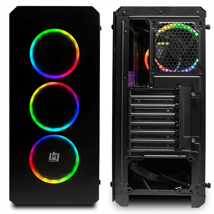 Deco Gear Mid-Tower PC Gaming Computer Case Full Glass and LED Lighting+Warranty