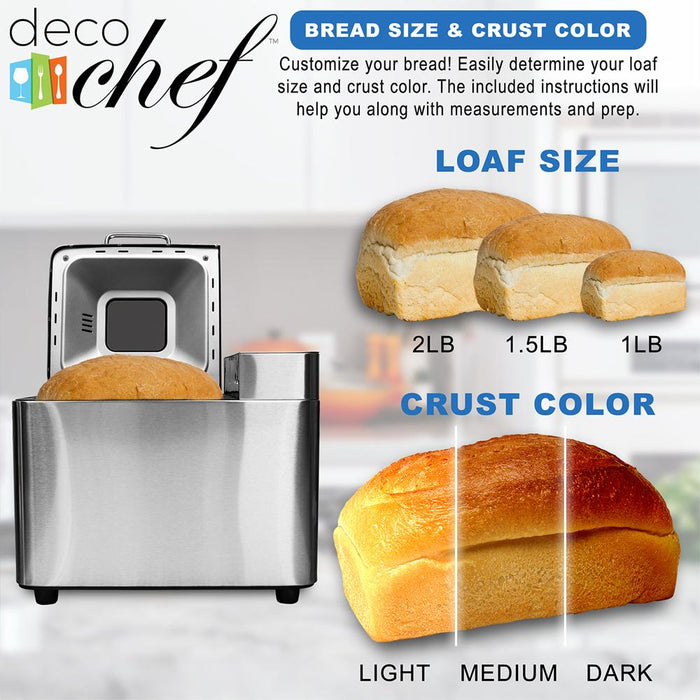 Deco Chef 2 LB Stainless Steel Bread Maker with Smart Cooking Programs+Warranty