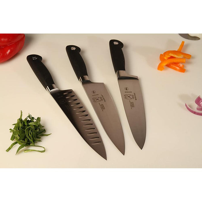 Mercer Culinary 8" Chef's Genesis Granton Edge Short Bolster + Cut Safe Gloves