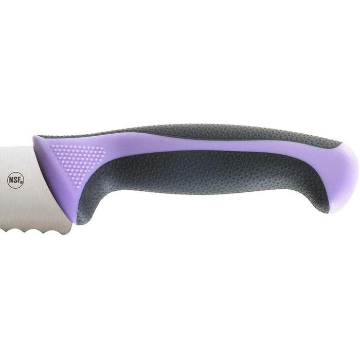 Mercer Culinary Bread Knife 10-Inch Wavy Edge Wide Purple with Cut Safe Gloves