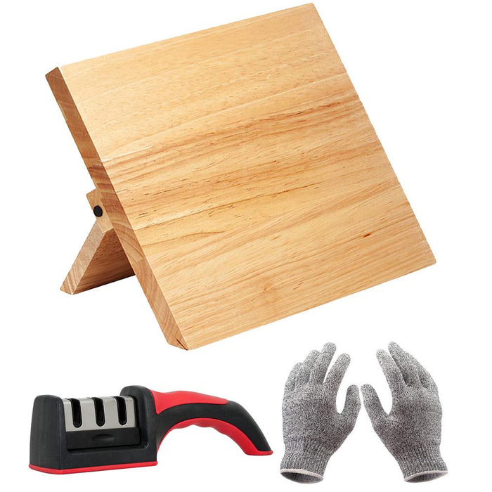 Mercer Culinary Rubberwood Magnetic Board M30720 + Deco Sharpener + Gloves Bundle