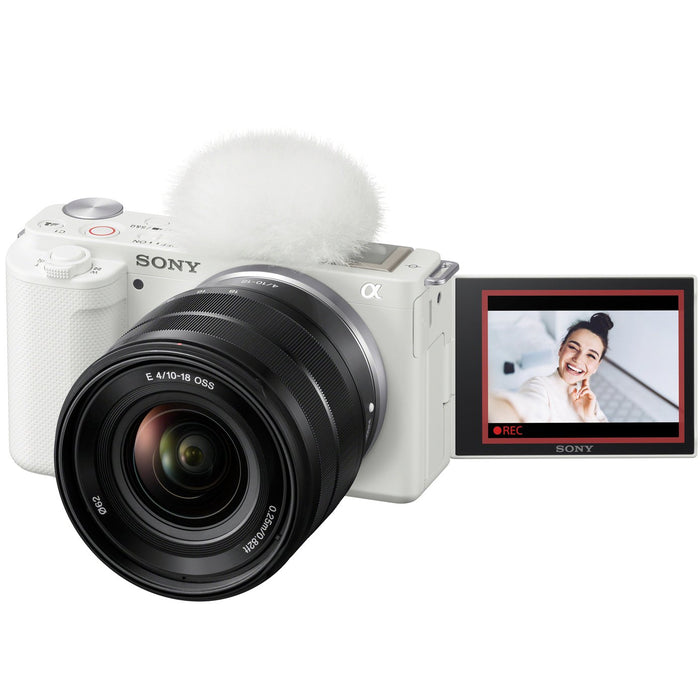 Sony ZV-E10 Mirrorless Alpha APS-C Vlog Camera Body + 10-18mm F4 Lens White Bundle