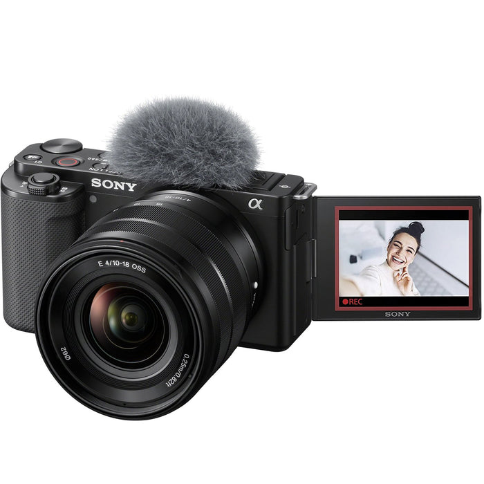 Sony ZV-E10 Mirrorless Alpha APS-C Vlog Camera Body + 10-18mm F4 Lens Black Bundle