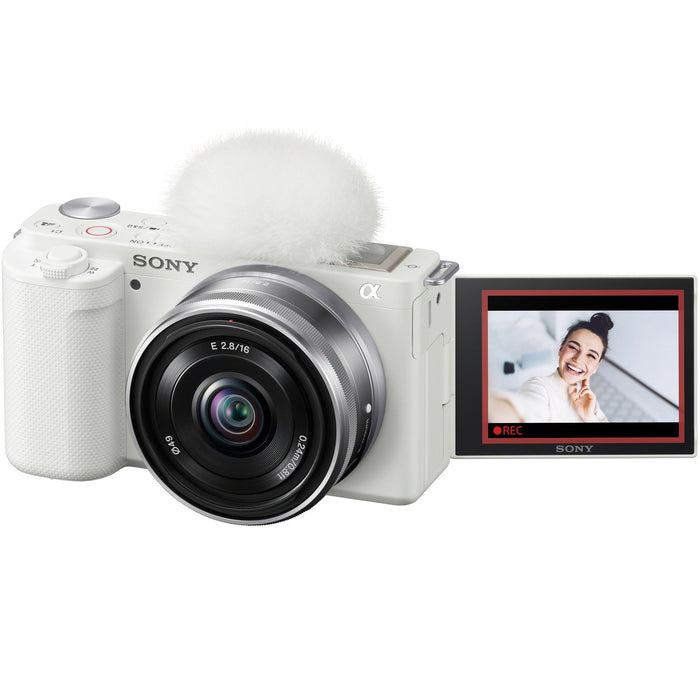 Sony ZV-E10 Mirrorless Alpha APS-C Vlog Camera Body + 16mm F2.8 Lens White Bundle