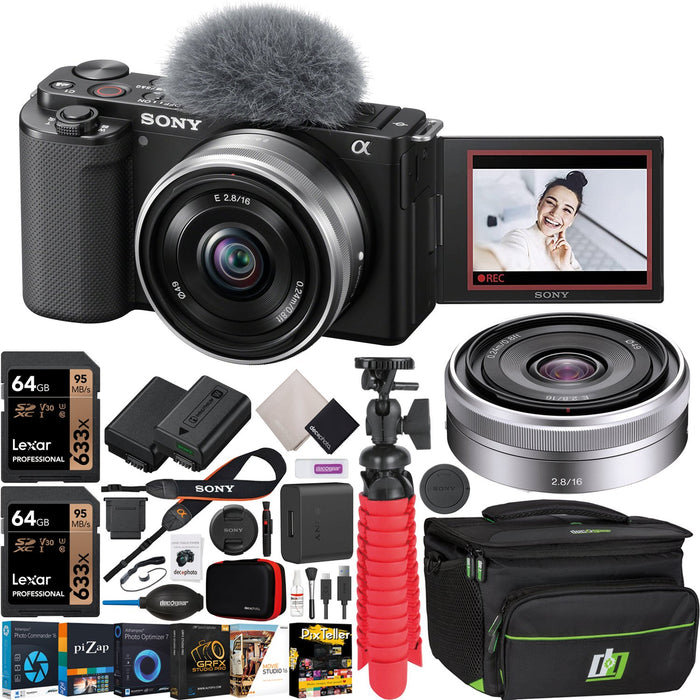 Sony ZV-E10 Mirrorless Alpha APS-C Vlog Camera Body + 16mm F2.8 Lens Black Bundle