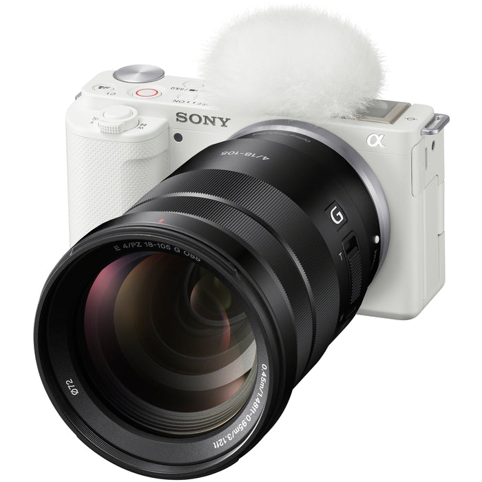 Sony ZV-E10 Mirrorless APS-C Vlog Camera Body + 18-105mm F4 G OSS Lens White Bundle