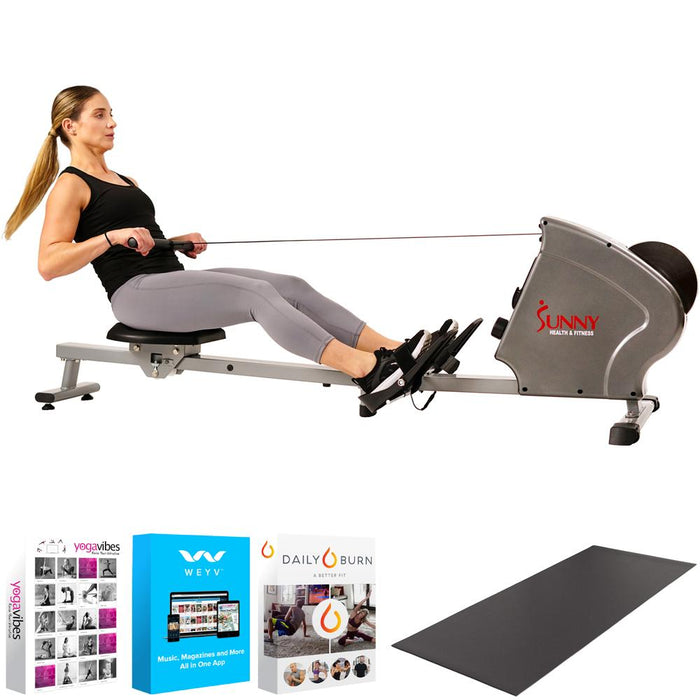 Sunny Health and Fitness Magnetic Rowing Machine SF-RW5856 + Fitness Bundle