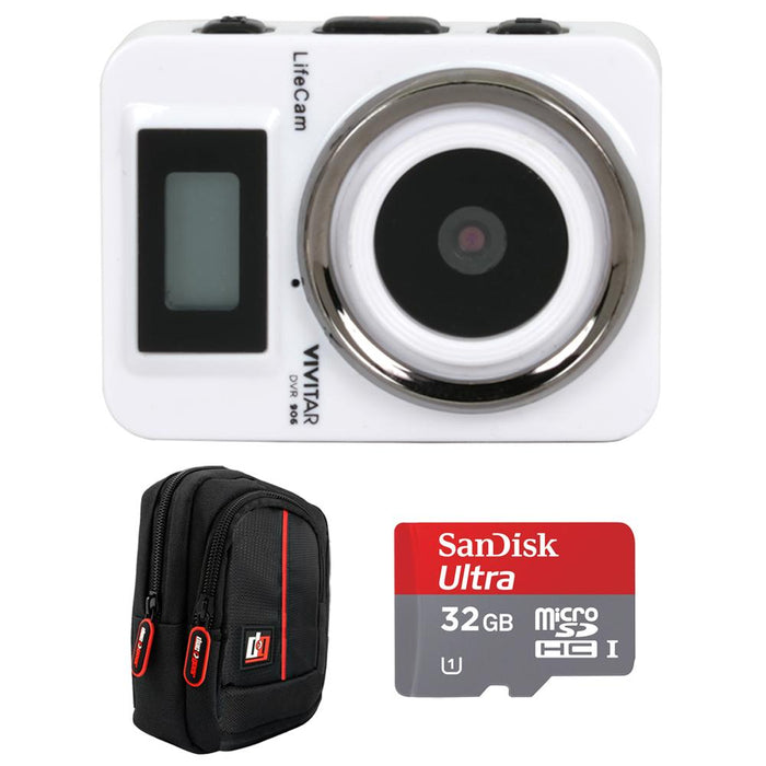 Vivitar DVR906HD-WHT Lifecam Digital Lifelogger, White + Accessory Bundle