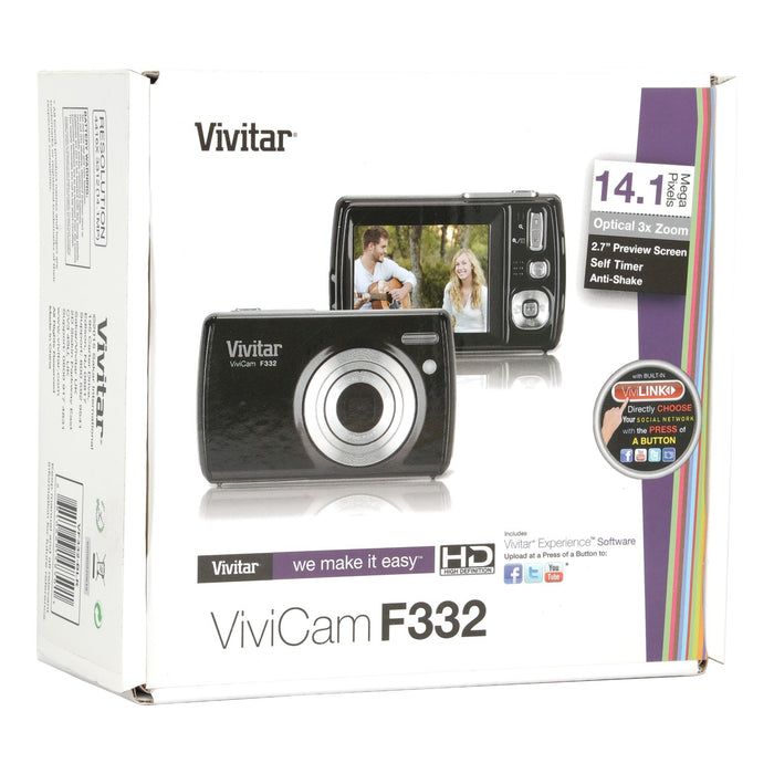 Vivitar Vivicam F332 14.1 MP 2.7" LCD Digital Camera - Black + 32GB Card + Deco Bag