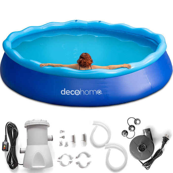 Deco Home 12FT x 30IN Inflatable Pool with Filter Pump and Air Compressor for Inflation