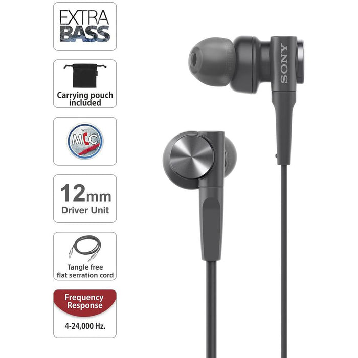 Sony MDR-X55AP In-ear Headphones, Extra Bass, Microphone - Black (MDRXB55AP/B)