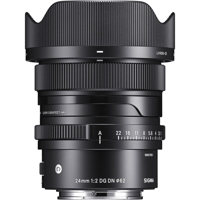 Sigma 24mm f/2 DG DN Contemporary Lens for Sony E with Lexar 64GB Memory Card
