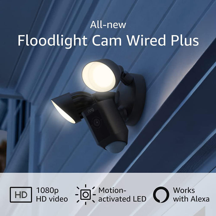 Ring Floodlight Cam Wired Plus w/ Motion Activated 1080p Video +Ring Chime Pro