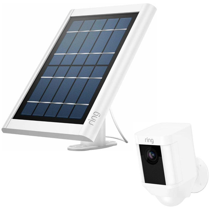Ring Solar Panel V4 Security Camera Battery Charger, White w/ Ring Spotlight Cam