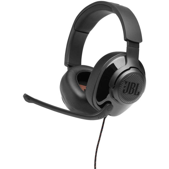 JBL Quantum 200 Wired Over-Ear Gaming Headset, Flip-Up Mic w/ Warranty Bundle