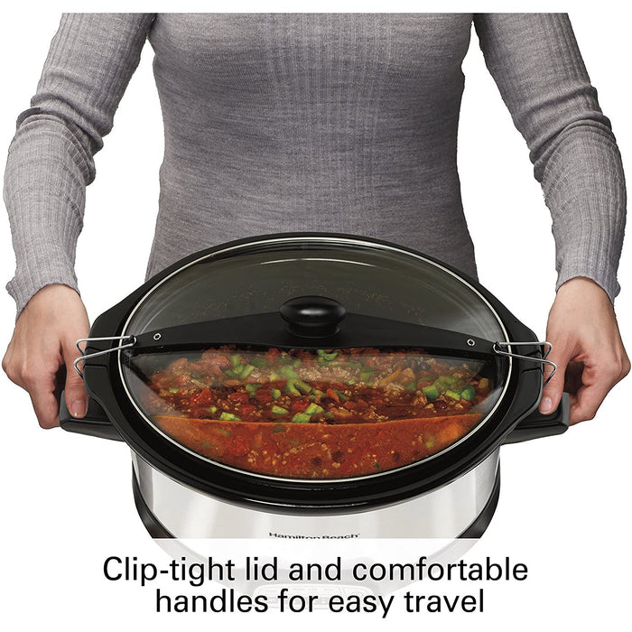 Hamilton Beach Programmable Slow Cooker, 7 Qt, Clip Tight Lid - Stainless Steel (33476)