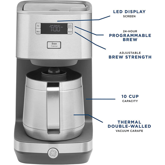 GE Drip Coffee Maker with Thermal Carafe and Timer, Stainless Steel - G7CDABSSPSS