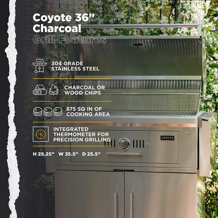 Coyote 36" Charcoal Outdoor Built-In Grill (C1CH36) Bundle with 36" Cart (C1CH36CT)