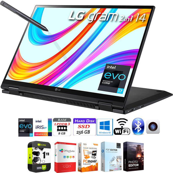 LG gram 14" 2-in-1 Lightweight Touch Display Laptop + Intel Evo + Protection Pack
