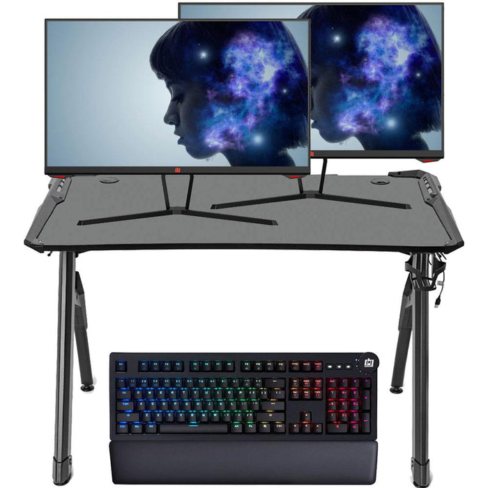 Deco Gear Dual 25" Gaming Monitors with LED Gaming Desk and Mechanical Keyboard Bundle