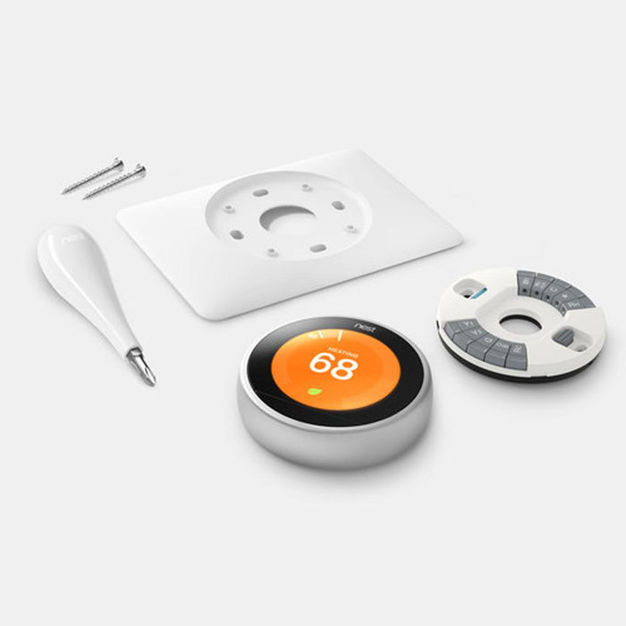 Google Nest 3rd Gen Learning Thermostat (Stainless Steel) T3007ES + Audio Smart Speaker Sand