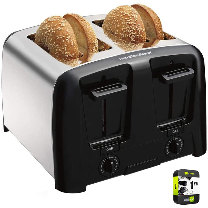 Hamilton Beach 4 Slice Toaster Extra-Wide Slots Crumb Tray Chrome with Warranty