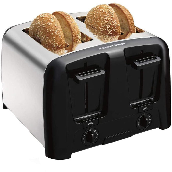 Hamilton Beach 4 Slice Toaster Extra-Wide Slots Crumb Tray Chrome with Warranty