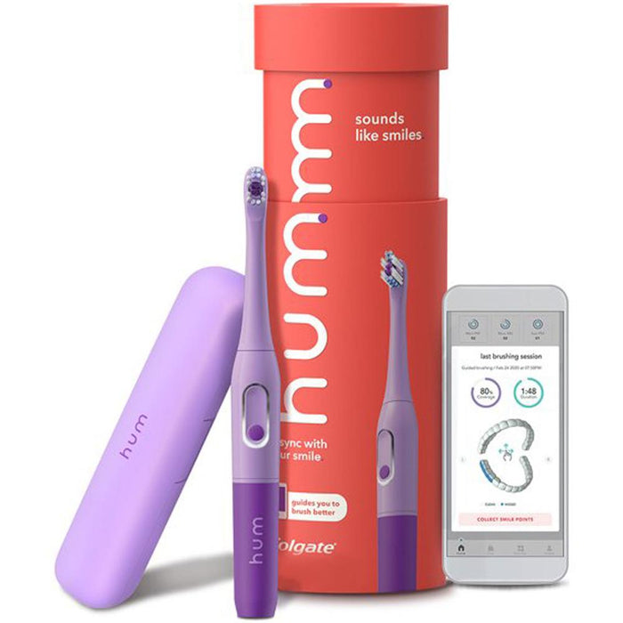 Colgate Hum Smart Battery Power Toothbrush w/ Sonic Vibrations and Travel Case - Purple