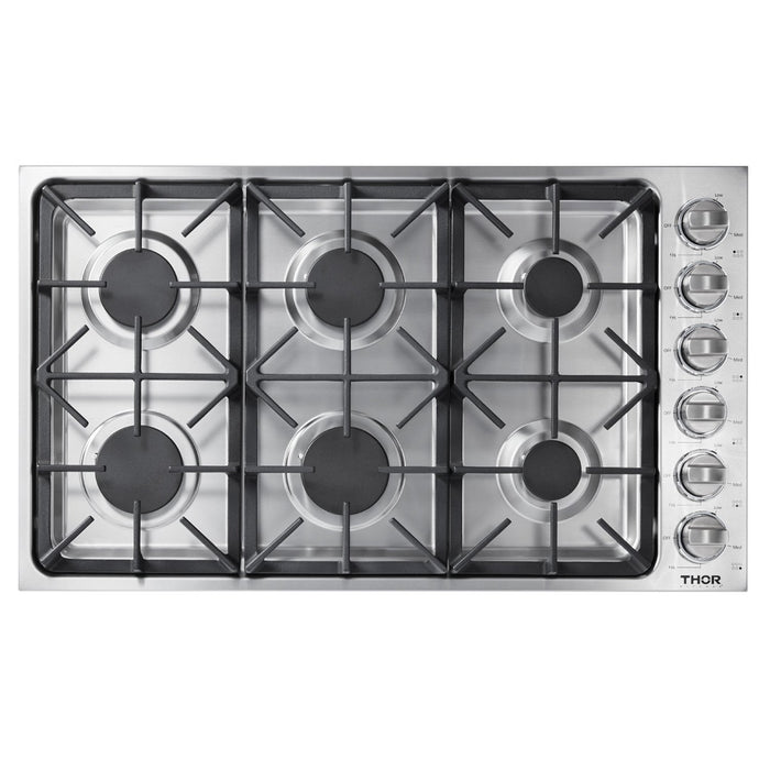 THOR 36-Inch, 6 Burner Drop-In Gas Cooktop - Stainless Steel (TGC3601)