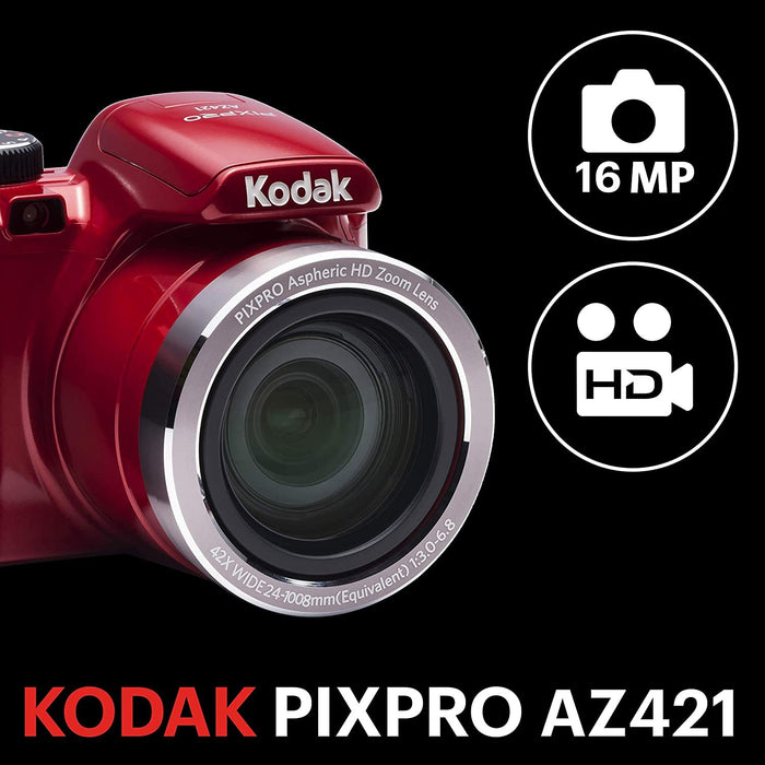 Kodak Astro Zoom PIXPRO AZ421 16MP Digital Photo/Video Camera - Red (AZ421-RD)