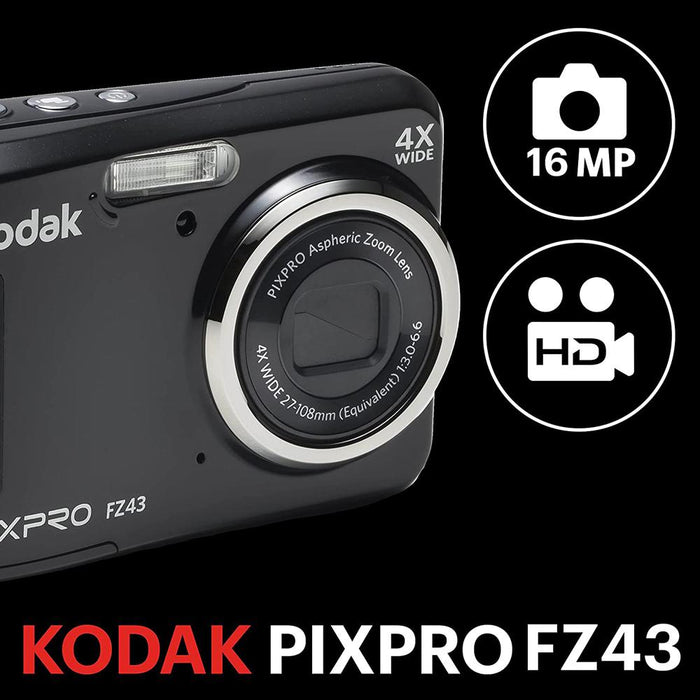 Kodak PIXPRO FZ43-BK Friendly Zoom 16MP Digital Camera w/ Accessories Bundle