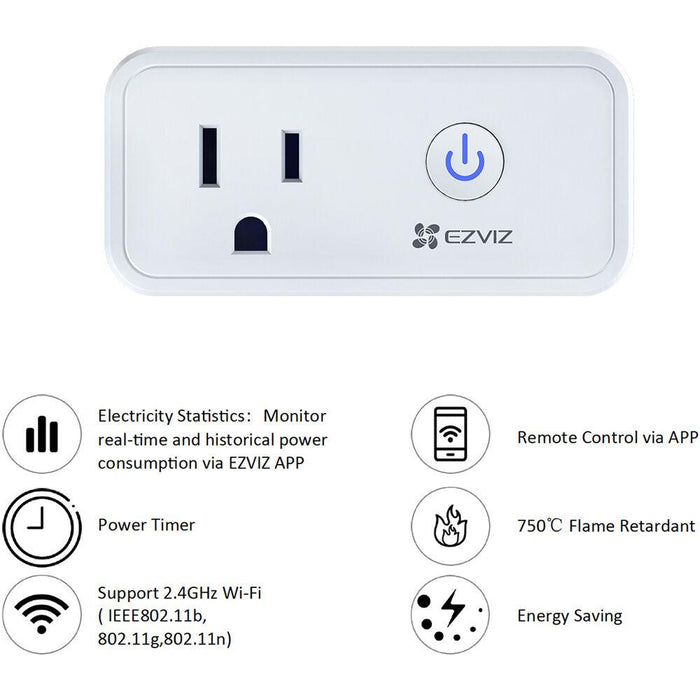 EZVIZ T30B Smart Plug with Energy Statistics, Wi-Fi, Voice Control with Alexa